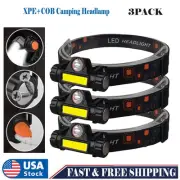1/2/3PCs LED Headlamp Headlight USB Rechargeable Waterproof Head Light Flashligh