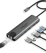 Lemorele USB C Hub with Ethernet: 6 in 1 USB C Multiport Adapter with 4K@60Hz, Gigabit Ethernet, 2 USB 3.0,Data Port,100W PD Charging for MacBook Pro/Air M1, Switch, Chromecast, PS4