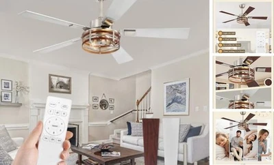 Farmhouse Ceiling Fans with Light, 48 Inch Bedroom Ceiling Fan Brushed Nickel