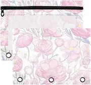 Cartoon Ranunculus Light Peach Large Zipper poucheses with Clear Window Large Zippered Big Capacity inch Binders 3 Rings for Storing School Office Supplies Multicolored 2 PCS