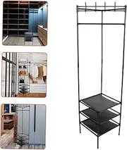 Zerodeko 1 Set Coat Rack Small Bedroom Garment Rack Height Laundry Organizer S Collapsible Bedroom Removable Clothes Rail with Shelves Hanger Open Wardrobe Stand Stackable Modern Iron Black