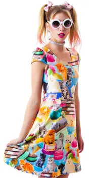 [Japan L.A.] Kittens and Ice Cream Cap Sleeve Dress