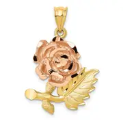 14k Two-tone Gold Two-tone Gold Solid Satin Diamond-cut Flower Pendant