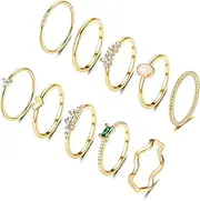 [Kakonia] 14K Gold Plated Stacking Rings for Women Simple Dainty Gold Stackable Knuckle Thumb Rings Heart CZ Opal Rings Plain Band Size 5-11