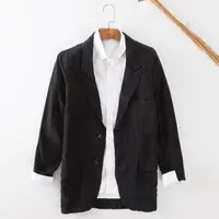 在飛比找momo購物網優惠-【米蘭精品】亞麻西裝休閒西服(石磨麻商務簡約春秋男外套4色7