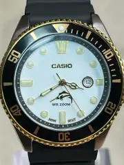 Watch Casio Duro MDV-106- GOLD MOD White Dial C3 Lume Markers 200 Meter WR