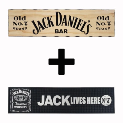 Jack Daniels Combo Pack - Timber Sign + Rubber Bar Mat Runner