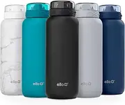 Ello Cooper Vacuum Insulated Stainless Steel Water Bottle with Soft Straw and Carry Loop, Double Walled, Leak Proof, Black, 40oz