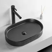 Matte Black Oval Ceramic Basin Bathroom Vanity Sink Hand Wash Bowl Above Counter