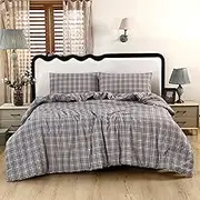 SDIII 3PCS Brown Gingham Comforter Set Twin, Soft Microfiber Lightweight Checkered Comforter, Gingham Bedding Set Farmhouse Shabby Chic Checkered