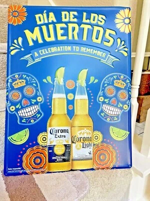 Corona Extra BEER Metal Sign Tin Tacker 21"X16" Sugar Skulls MEXICO Advertise