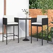 Garden Chair Bar Stools 2 pcs with Cushions Black Poly Rattan Patio Seating