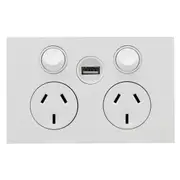 Clipsal Saturn Zen Double Powerpoint Horizontal with USB Charger Zen White 10 Amp 250V - Z4025USBC-ZW