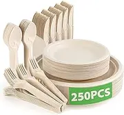 Paper Plates Set for Party Biodegradable Plant-Based Dinner Sets Serve for 50 People