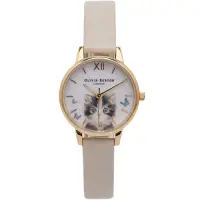 在飛比找Yahoo奇摩購物中心優惠-OLIVIA BURTON 貓咪戲蝶款皮革手錶(OB16WL