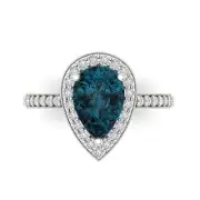 2.36 ct Pear Cut Topaz Gemstone Halo Solitaire with Accents Ring White Gold