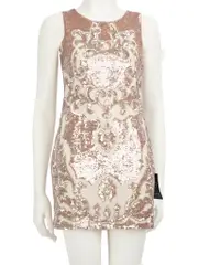 Beige Sequin Sleeveless Mini Dress