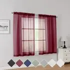 Simplebrand Red Short Sheer Curtains 45 Inch Length for Small Windows, Rod Po...