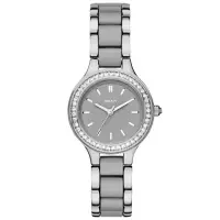 在飛比找momo購物網優惠-【DKNY】蝶戀尤物晶鑽陶瓷腕錶-銀x雙材質錶帶(NY246