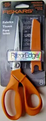 8" FABRICS SCISSORS RazorEdge Fiskars 181800-1002 NEW! Orange Handle shears 8180
