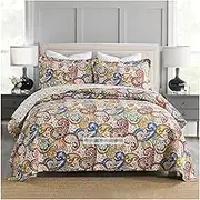 Queen Quilt Set Reversible European Floral Pattern Quilt Beddding Set,Soft Lightweight Bedspread Coverlet Set for All Season (1 Quilt,2 Pillow Shams) (Color : U, Size : 250x230cm-50x70cm x2)