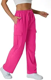 keriffe Women's Cargo Pants Quick Dry Lightweight Water-Resistant Hiking Pants Elastic High Waisted Drawstring 4 Pockets