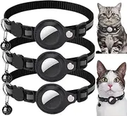3 PCS Airtag Cat Collars, Reflective Kitten Collar with Breakaway Bell, Dog Collar Accessory with Safety Buckle for Apple Air Tag, Cat Collar Waterproof Airtag Holder Quick Release for Puppy (BK)