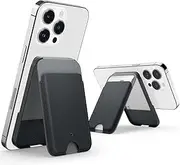 SPIGEN Caseology Nano Pop MagSafe Wallet Stand for iPhone 16 15 14 13 12 Pro Max Plus Mini MagSafe Case, Leather Easy Access Magnetic Card Holder Kickstand for MagSafe - Black Sesame