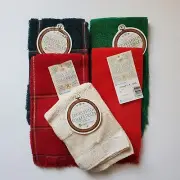 Lot Of 5 Charles Craft Fingertip Towel Cross Stitch Needlework Christmas Plaid