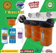 10" x 4.5" Big Blue Whole House Water Filter System ( 3 stages ) 1" Brass Port