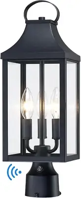 18.62'' Dusk to Dawn Post Light Outdoor, Large 3-Light Lamp Post Light Fixture,