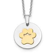 Sterling Silver Rh-Plated Gold-Plated Paw Print W/2In Ext Necklace
