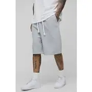 Mens Grey Marl Tall Oversized Drop Crotch Rope Drawcord Shorts