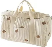 Diaper Bag Tote Large Mommy Hospital Bag with Baby Bear Cute Cotton Small Reusable Handbag Zip Closure Nappy Storage Pouch Multifunction Baby Stroller Storage Bag
