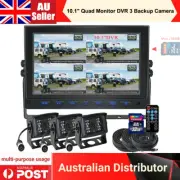 10.1" Quad Monitor DVR 3 xBackup Camera 32GB SD For Truck Trailer RV Caravan Bus