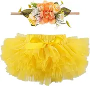 [HOOLCHEAN] Infant Toddler Baby Girls Super Soft Fluffy Tutu Skirt and Headband Set with Diaper Cover Bloomer