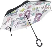 Double Layer Inverted Umbrella Cars Reverse Umbrella Cute Mermaid Octopus Fish Cartoon Windproof UV Proof Travel Outdoor Umbrella