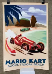 Nintendo Mario Kart Koopa Troopa Beach Retro Art Print 2017 Alex Pearson 19"x13"