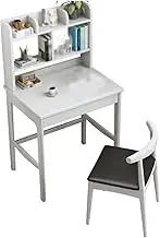 Kids Desk and Chair Set, Wooden Computer Desk, Children Study Table with Drawer and 2-Layer Bookshelf, for Home School Kids Drawing Studying Writing Reading(White)