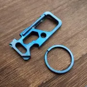 Titanium Alloy Mechanic Blue Key Chain Multi Tools EDC Card Carabiner w Key Ring