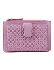 [PIERRE CARDIN] Diamond Pattern Emboss Leather Zip Wallet in Pink