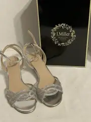 I. Miller Fara Women's Silver Strap Wedge Rhinestone Dress Sandals Size 9.5M