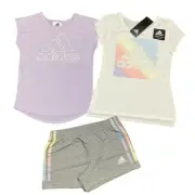 adidas Girl’s Activewear Shirts Pull on Shorts 3 piece Set Purple Size 4T NEW