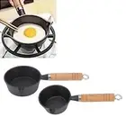 Mini Egg Frying Pan Cast Iron Solid Wood Handle Pre Seasoned Skillet for Cooking
