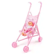 Dolls Buggy Stroller Baby Dolls Foldable Pram Pink Doll Pushchair Kids Toy E2L6