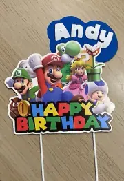 Personalised Super Mario Brothers Luigi Yoshi Cake topper kids party birthday