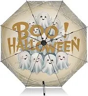 [PDZRMY] Cute Halloween Gray UV Protection Travel Umbrella Compact for Rain and Sun - Auto Open and Close UPF 50+ Windproof Portable 46” Sun Umbrella for Women and Men