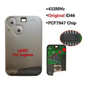 (1pcs) 2 button Smart key 433MHZ for Renault Laguna espace card with pcf7947 chip and Emergency Key Original 7947 Laguna