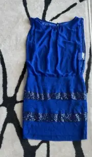 New Aidan Mattox Blue Sequins Women Dress Size 8