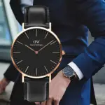 【DANIEL WELLINGTON】CLASSIC SHEFFIELD 爵士黑真皮皮革錶40MM(DW00100127)